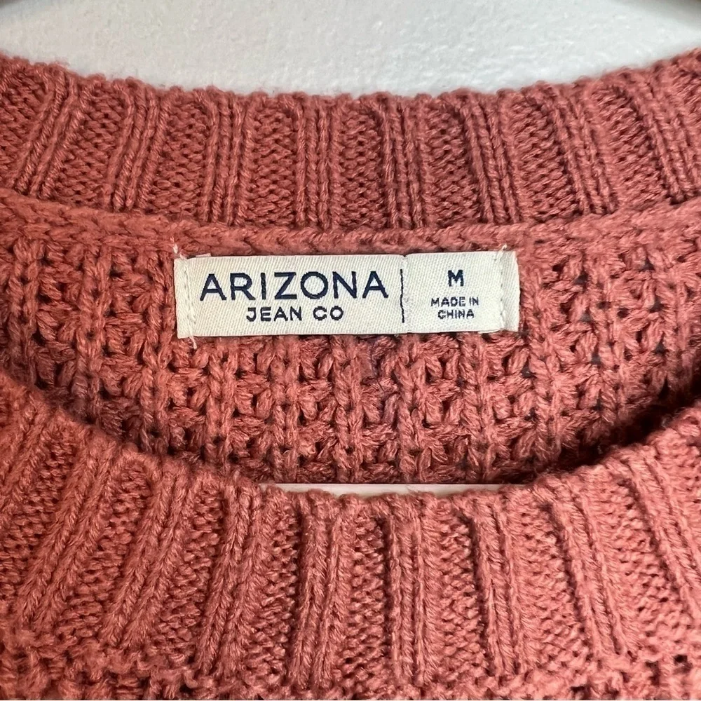 Arizona Jean Co Women's Knit Sweater Pink Sz M Stretch Waffle Longline Boho fall